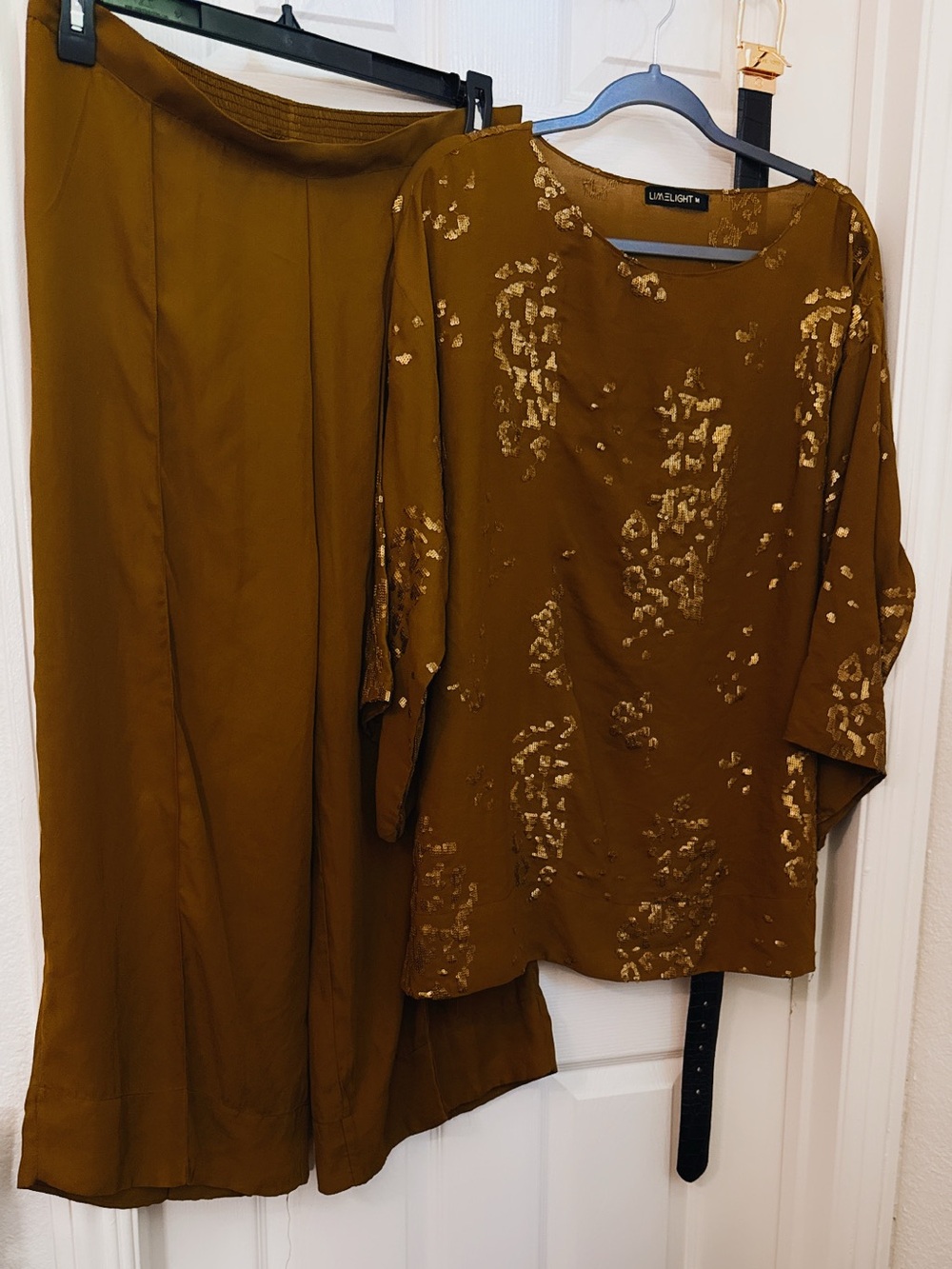 Limelight Brown blouse bottom Set with Subtle Gold sequenced Accents - Picture 2 of 6